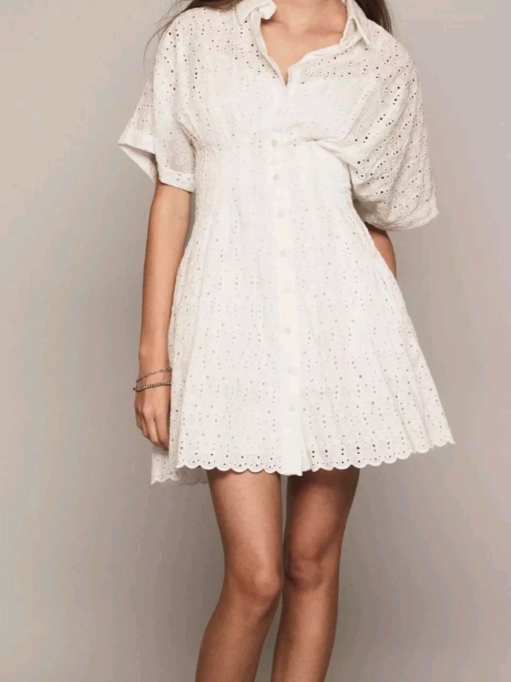 Anthropologie Exquise Tobie Button-Front Shirt Dress Eyelet Large Petite NWT